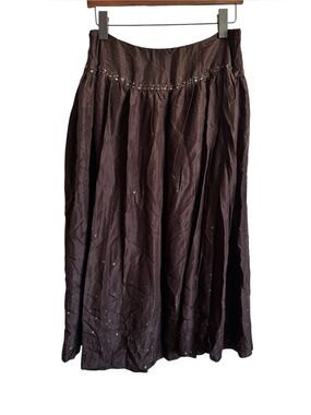 Vintage Talbots Brown Beaded Embellished Boho Silk Maxi Skirt